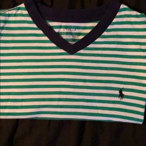 Green striped polo shirt